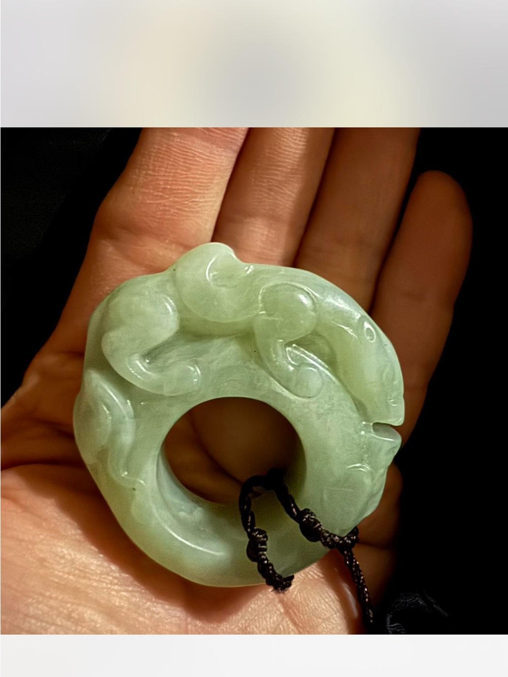 Green genuine Jade Carved Dragon Donut Pendant Necklace
